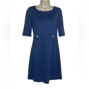 Trina Turk Dress Womens Size XS Blue Round Neck 3/4 Sleeves Zip Back Work Career